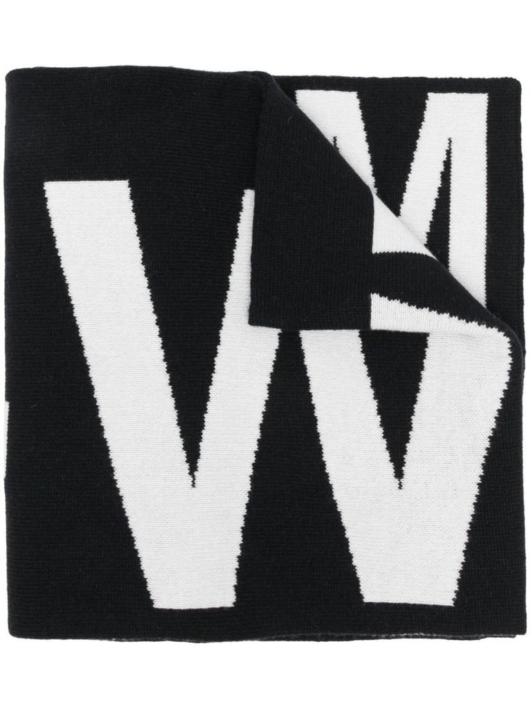 Black Intarsia Logo Wool Scarf