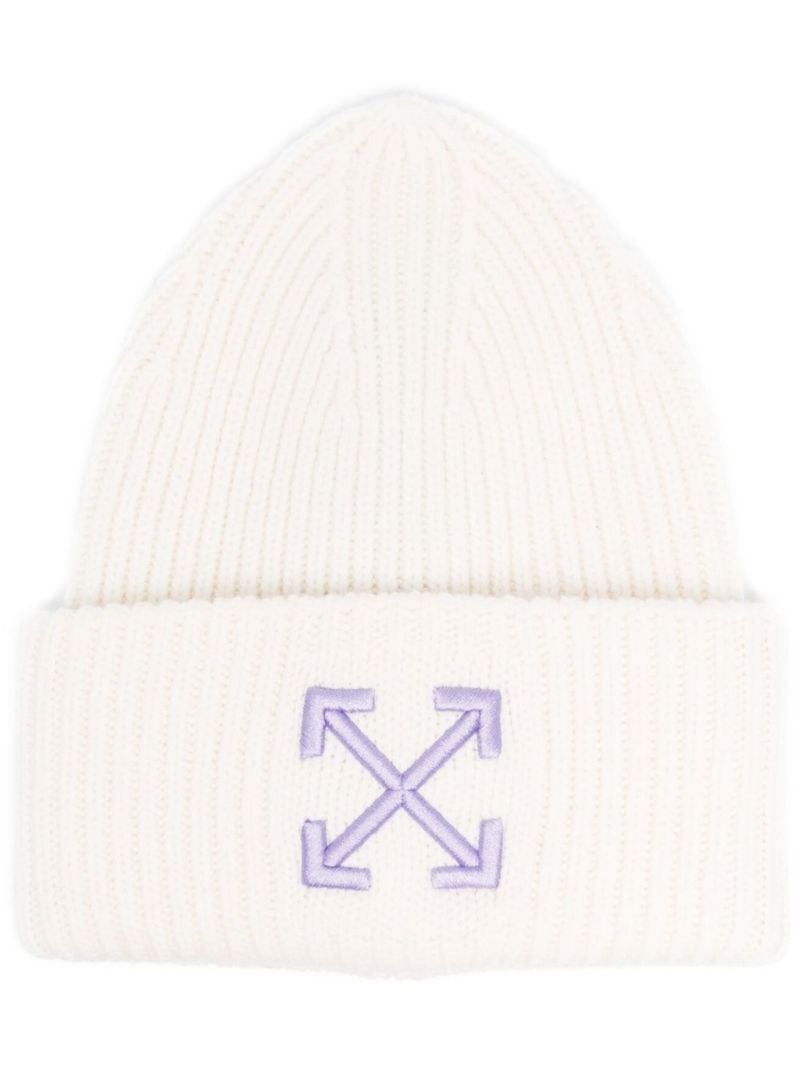 White Arrows Wool Beanie Hat