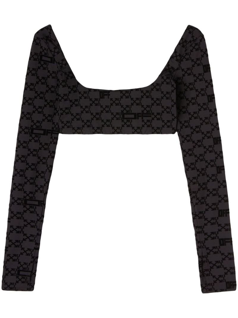 Black Flocked Monogram Crop Top