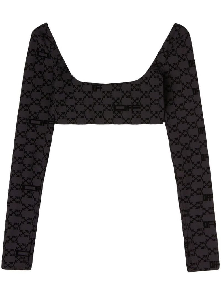 Black Flocked Monogram Crop Top