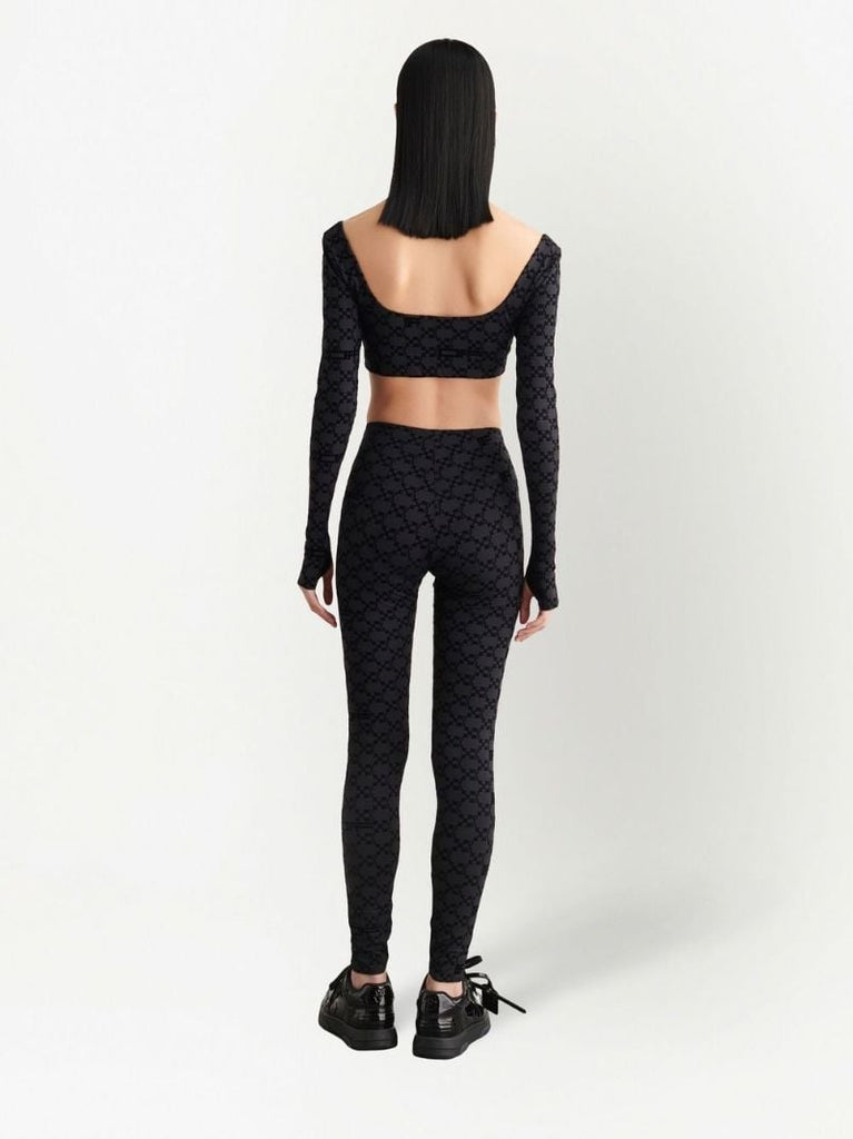 Black Flocked Monogram Crop Top