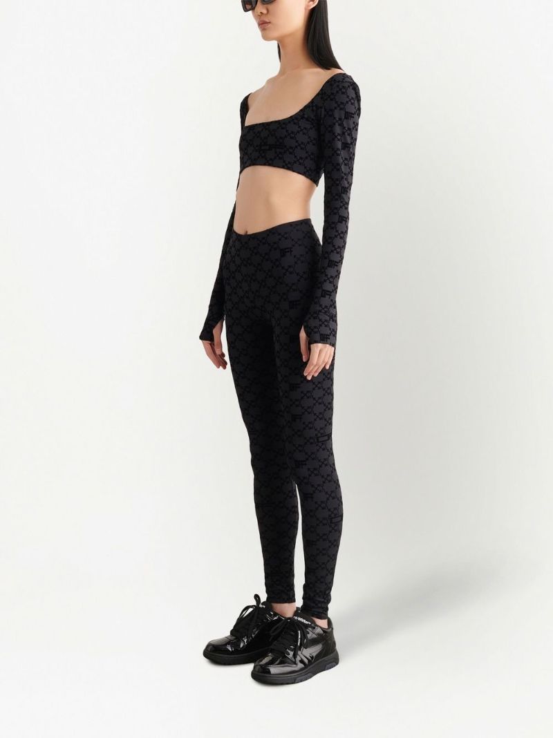 Black Flocked Monogram Crop Top