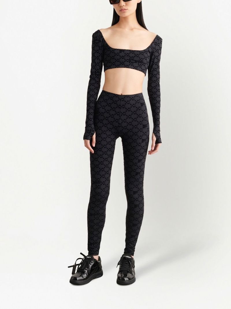 Black Flocked Monogram Crop Top