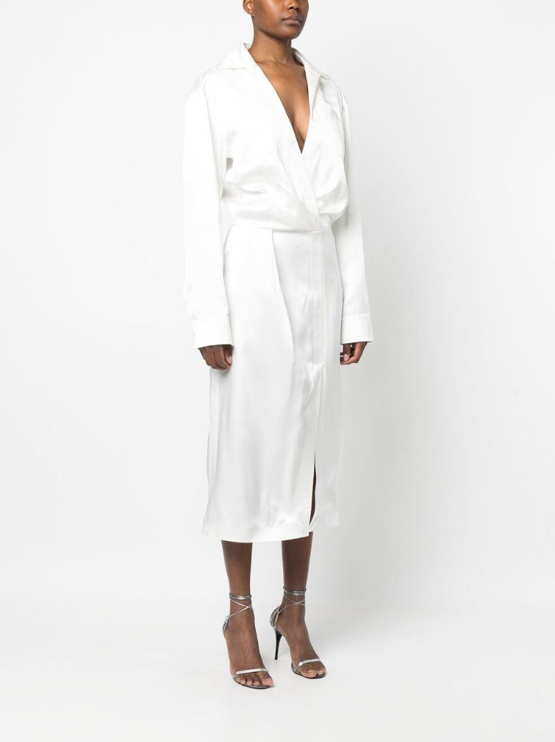 White Twisted Duchesse Midi Shirt Dress