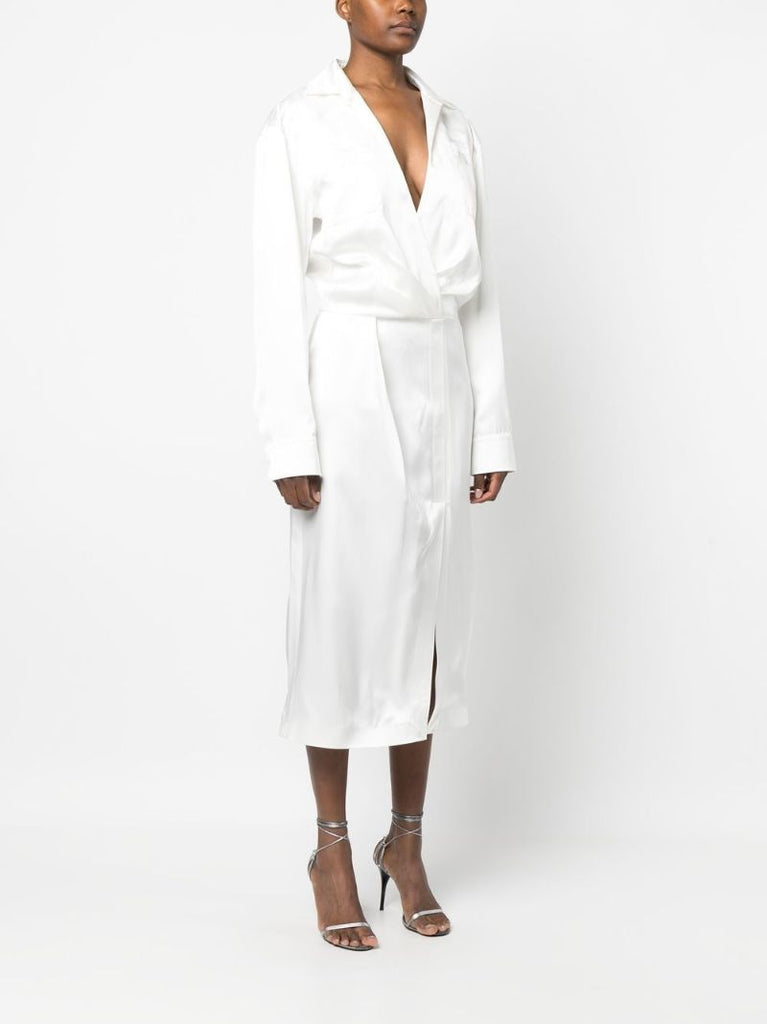 White Twisted Duchesse Midi Shirt Dress