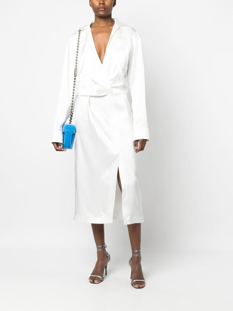 White Twisted Duchesse Midi Shirt Dress