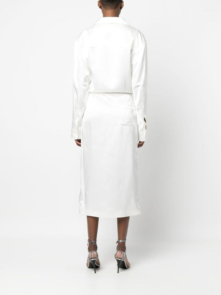 White Twisted Duchesse Midi Shirt Dress