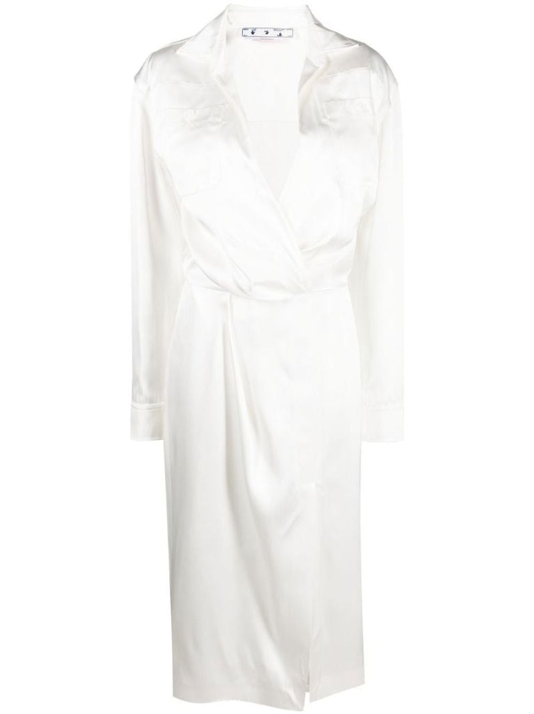 White Twisted Duchesse Midi Shirt Dress