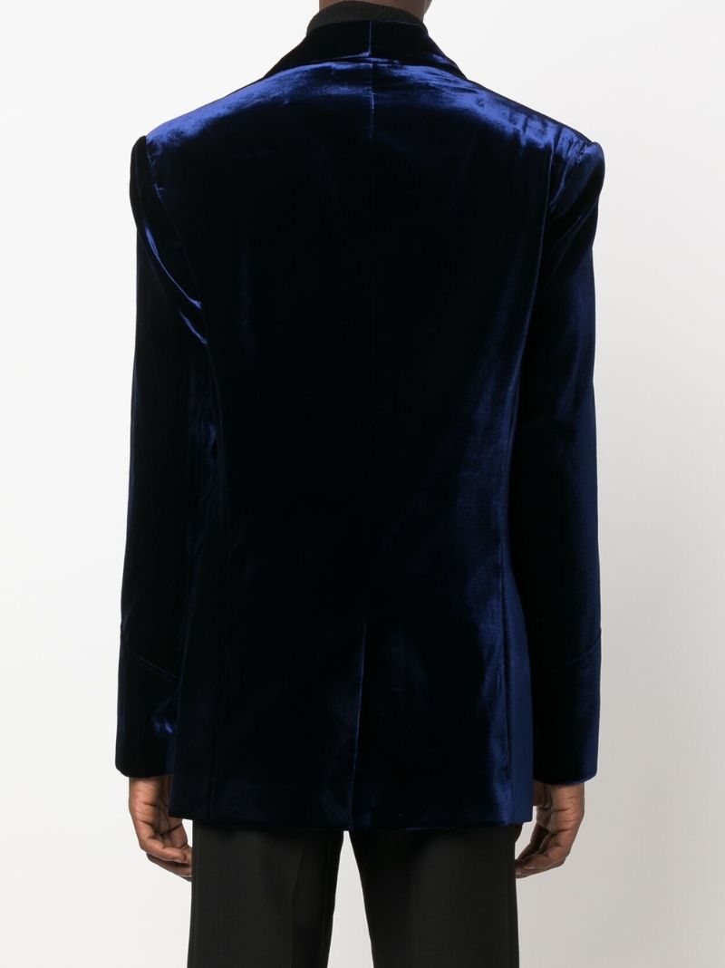 Navy Double-breasted Velvet Blazer