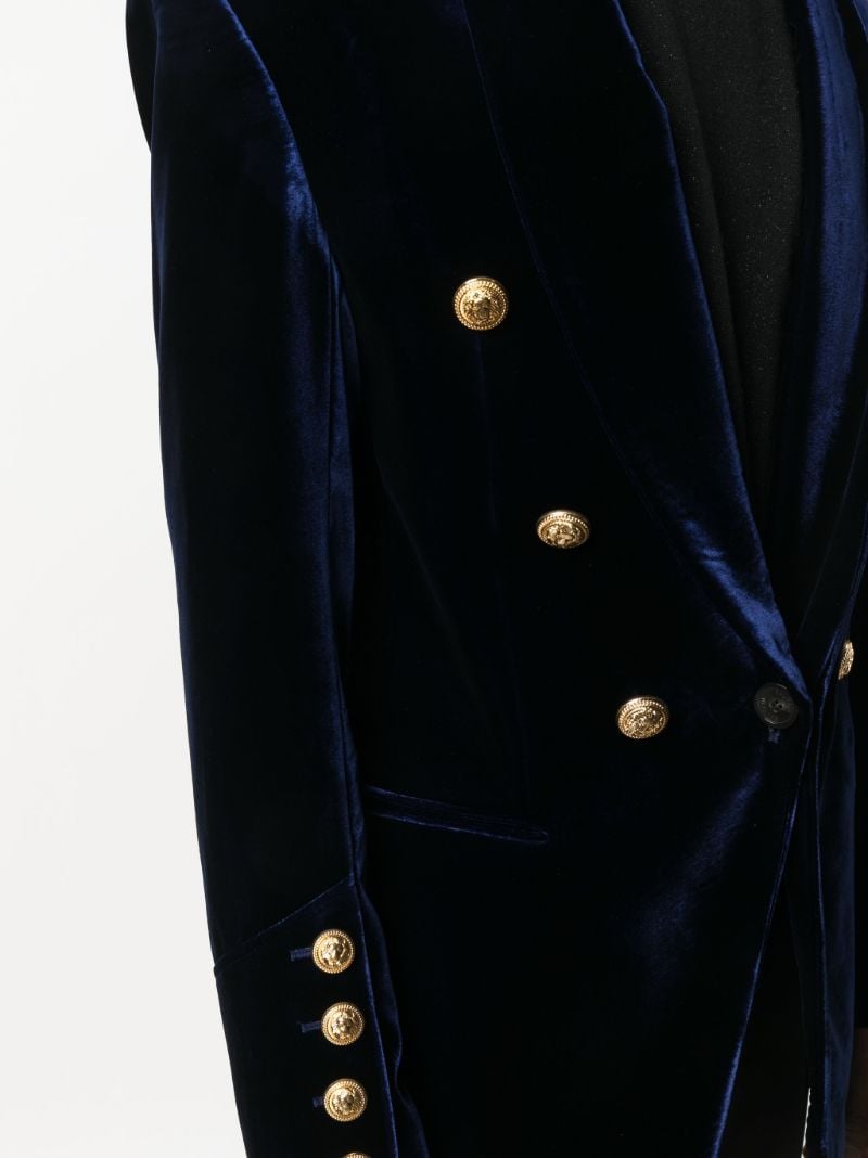 Navy Double-breasted Velvet Blazer