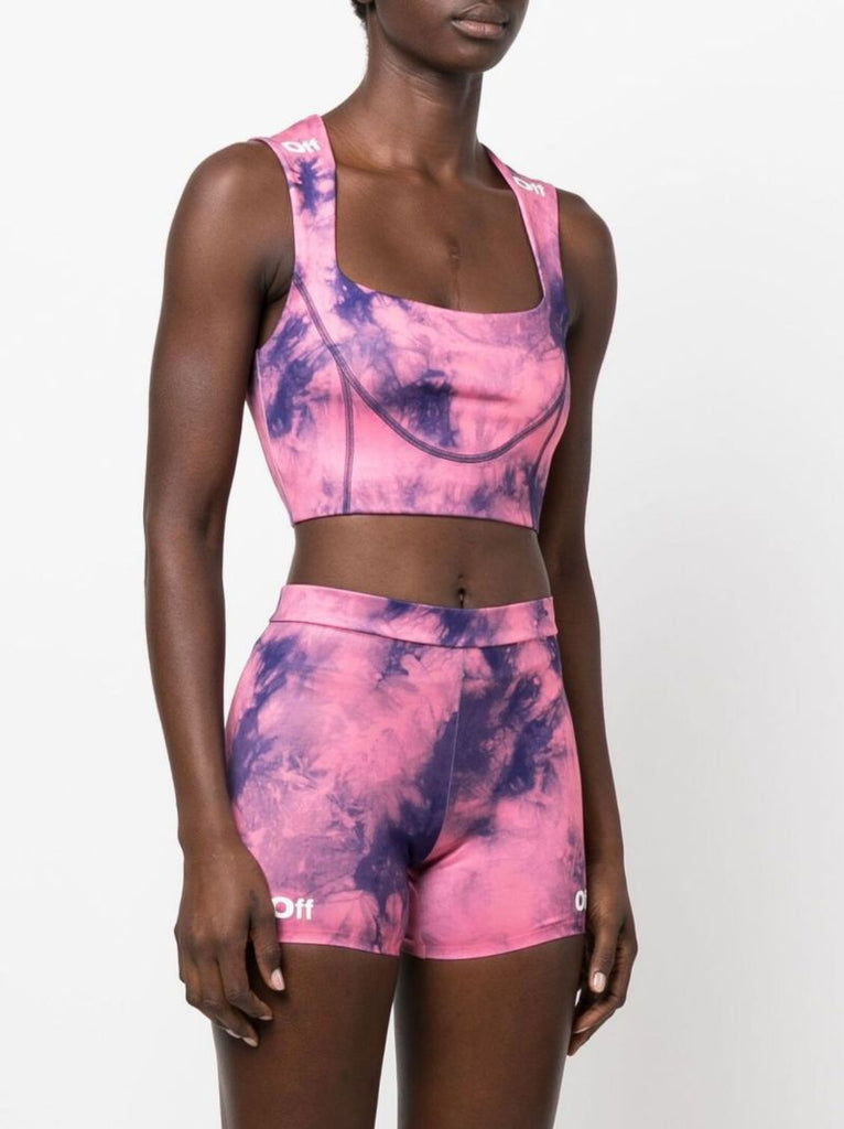 Pink Tie-dye Print Sports Bra
