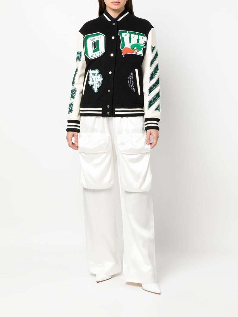 Off Wht Embrd Ptchs Vrsty Jkt