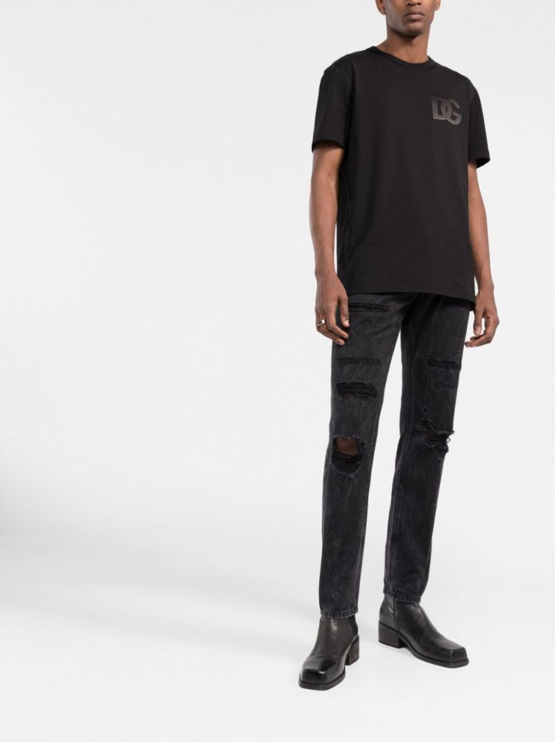 Black Dg Embroidered Cotton T-shirt