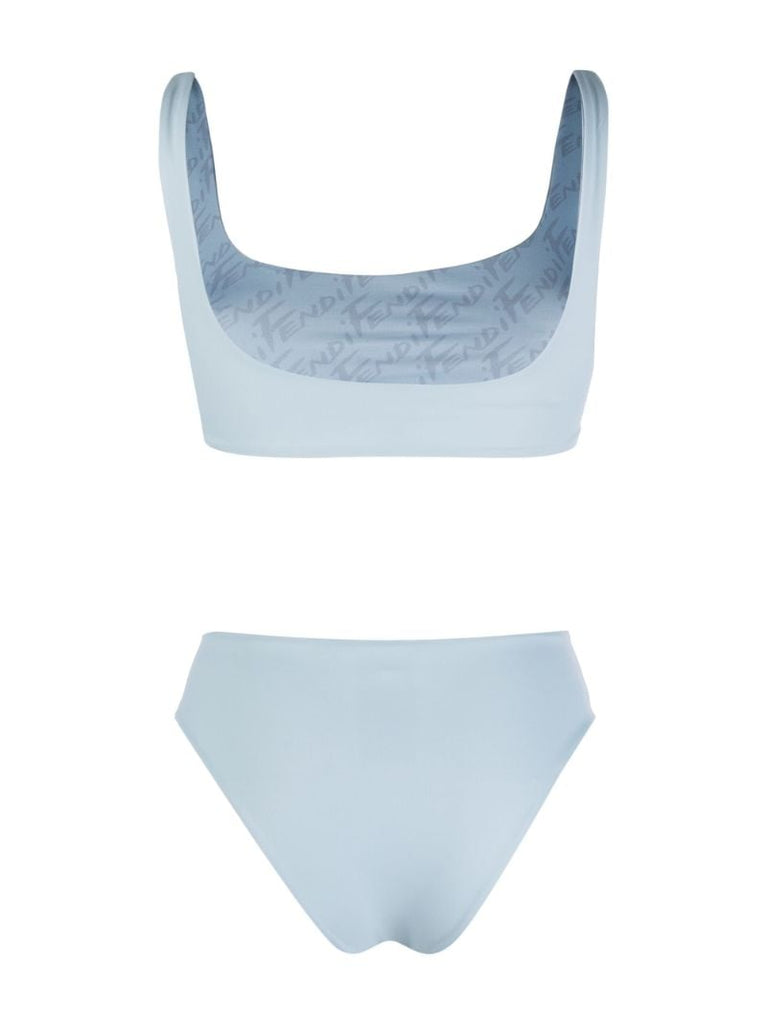 Blue Reversible Logo Print Bikini