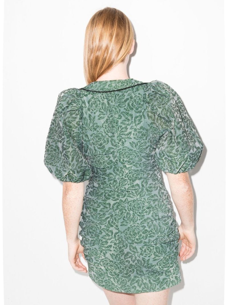 Green Floral Jacquard Mini Dress