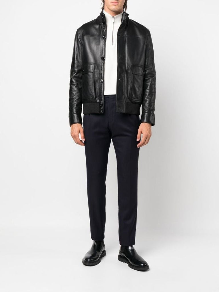 Black Buttoned Leather Jacket