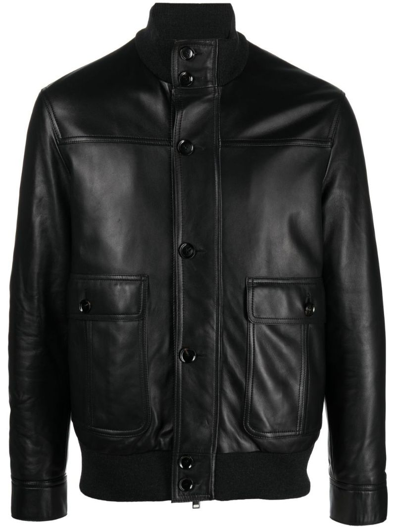 Black Buttoned Leather Jacket