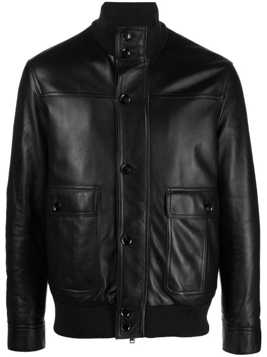 Black Buttoned Leather Jacket