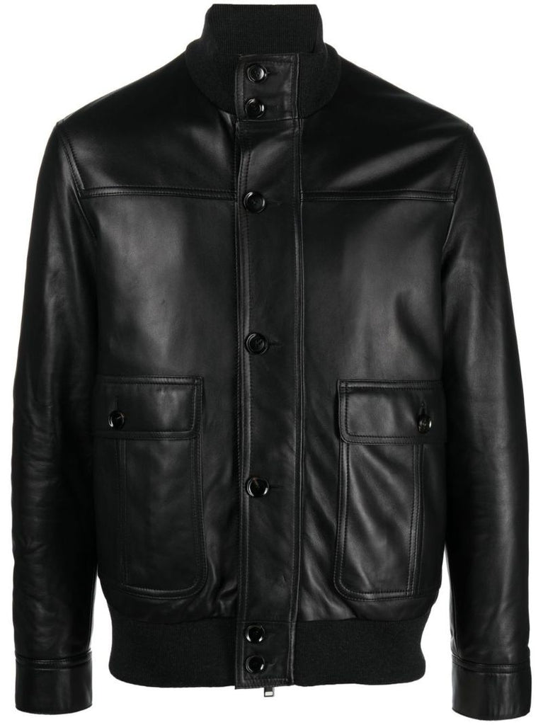 Black Buttoned Leather Jacket