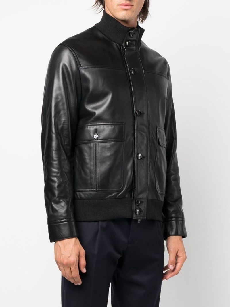 Black Buttoned Leather Jacket