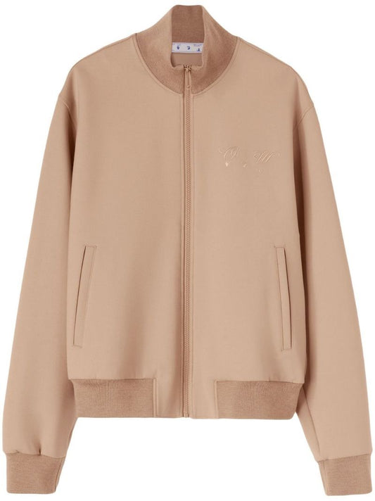 Neutral Zip Up Wool Bomber Jacket