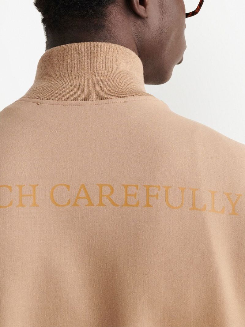Neutral Zip Up Wool Bomber Jacket