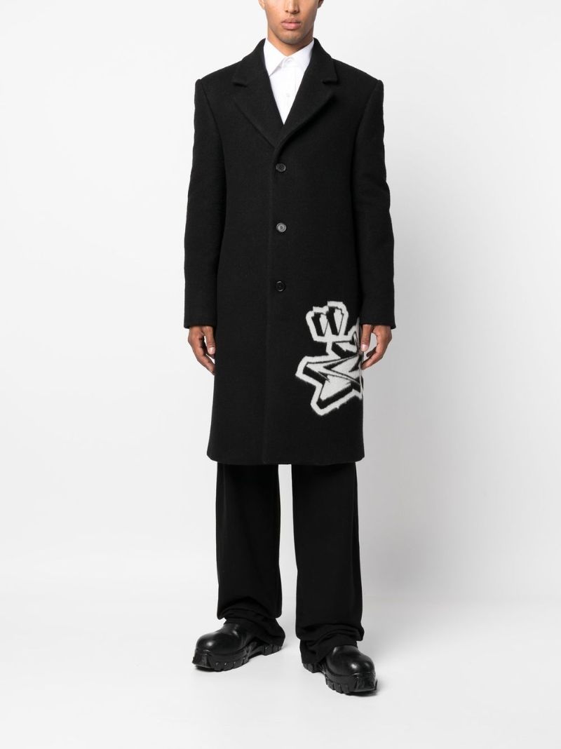 Black Graffiti Logo Single-breasted Coat
