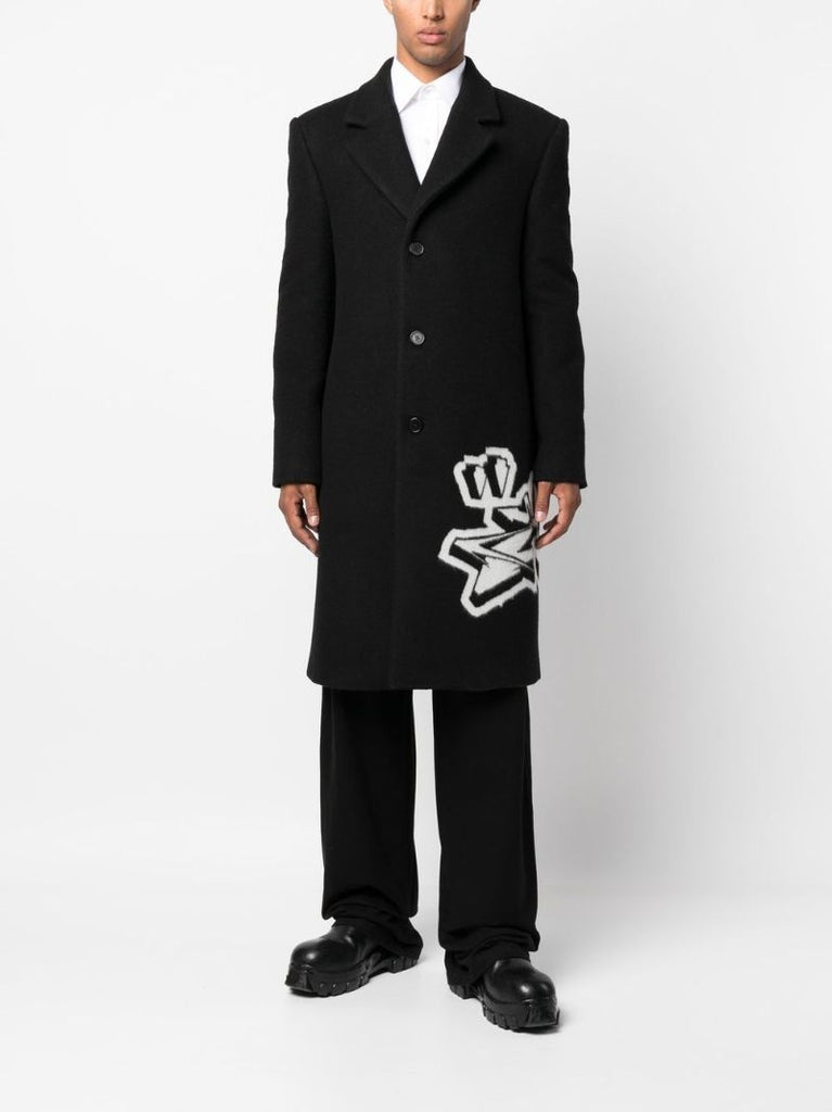 Black Graffiti Logo Single-breasted Coat