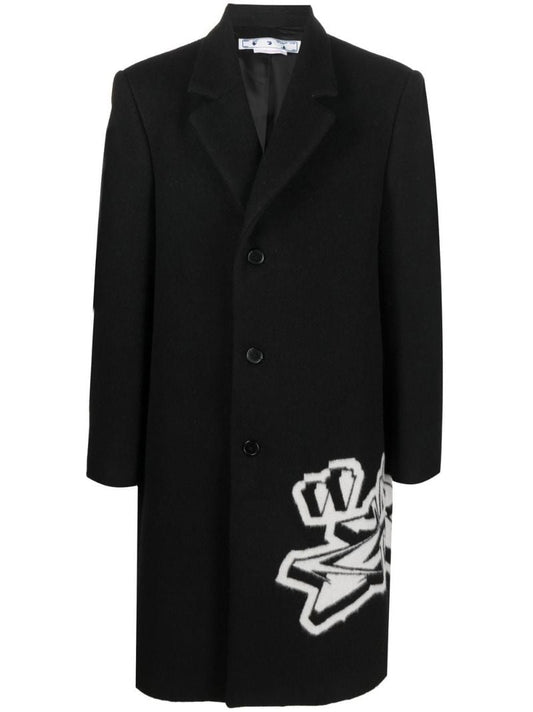 Black Graffiti Logo Single-breasted Coat