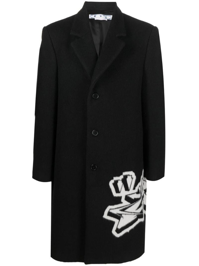 Black Graffiti Logo Single-breasted Coat