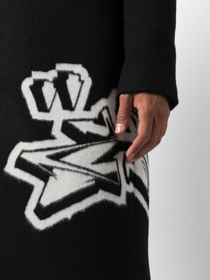 Black Graffiti Logo Single-breasted Coat