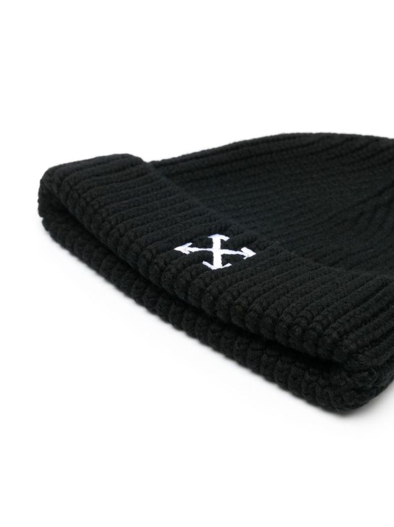 Black Arrows Motif Rib-knit Wool Beanie Hat