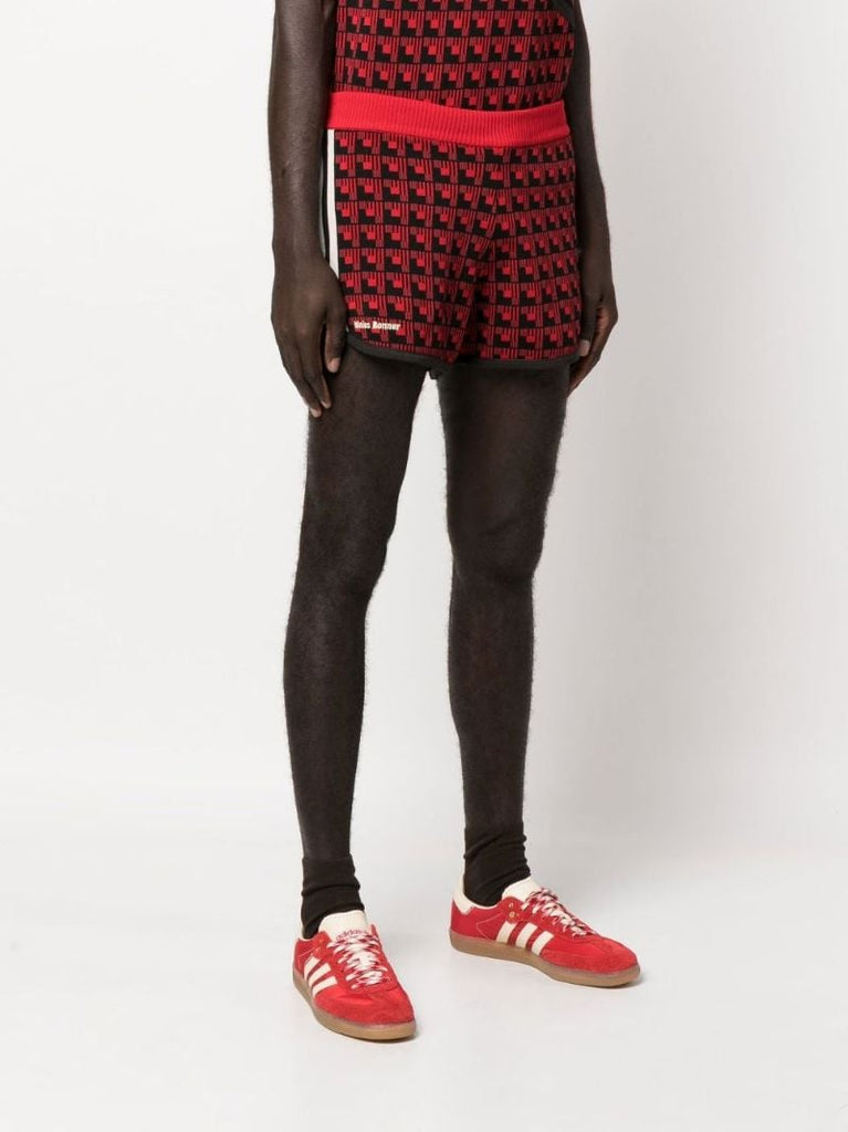 X Wales Bonner Red and Black Geometric Knit Shorts