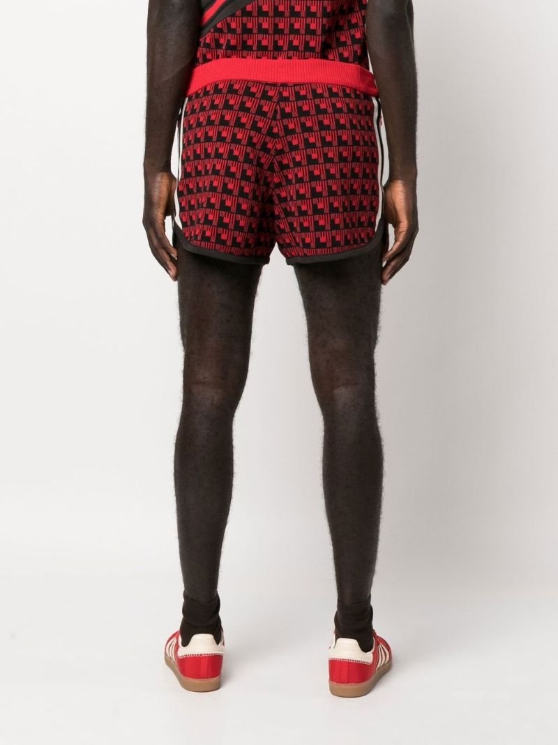 X Wales Bonner Red and Black Geometric Knit Shorts