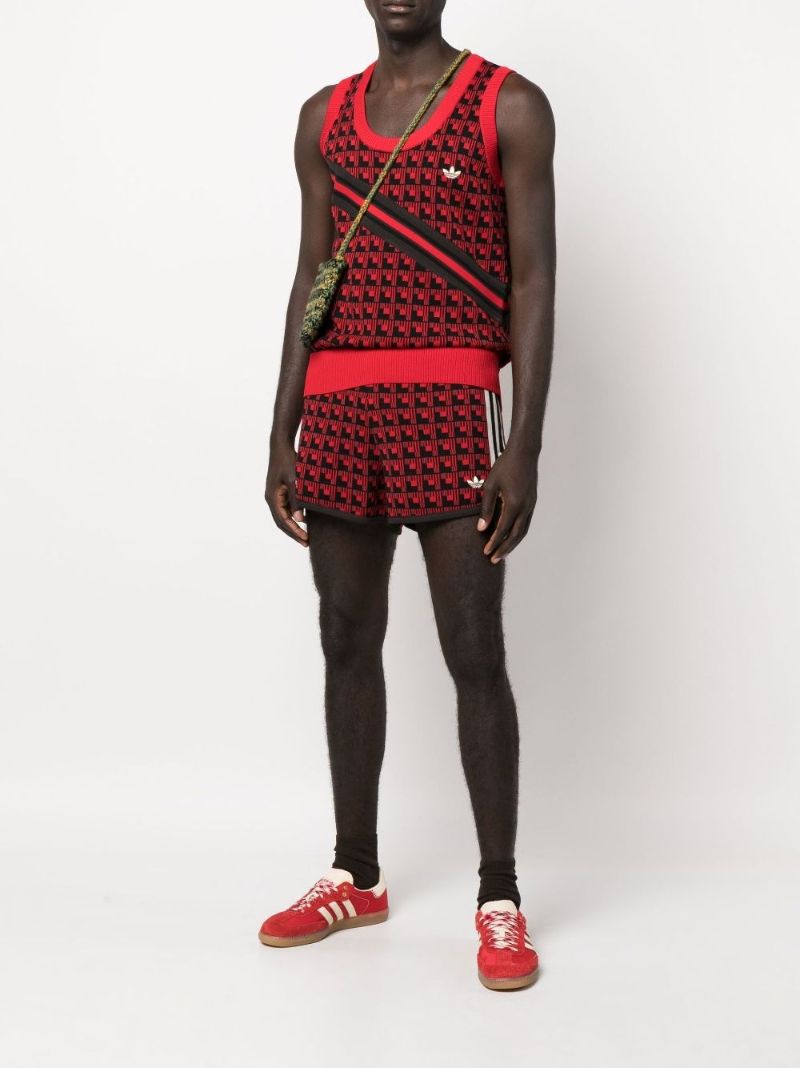 X Wales Bonner Red and Black Geometric Knit Shorts