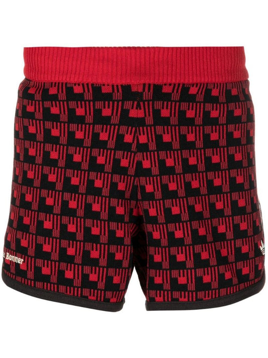 X Wales Bonner Red and Black Geometric Knit Shorts
