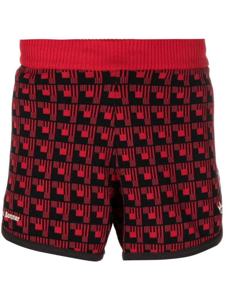 X Wales Bonner Red and Black Geometric Knit Shorts