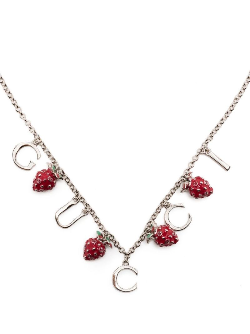 Silver Plated Strawberry and Letter Charm Bracelet