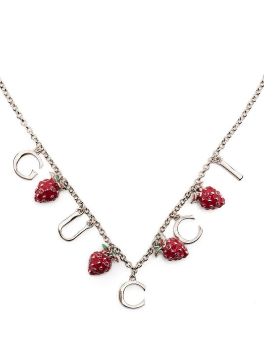 Silver Plated Strawberry and Letter Charm Bracelet