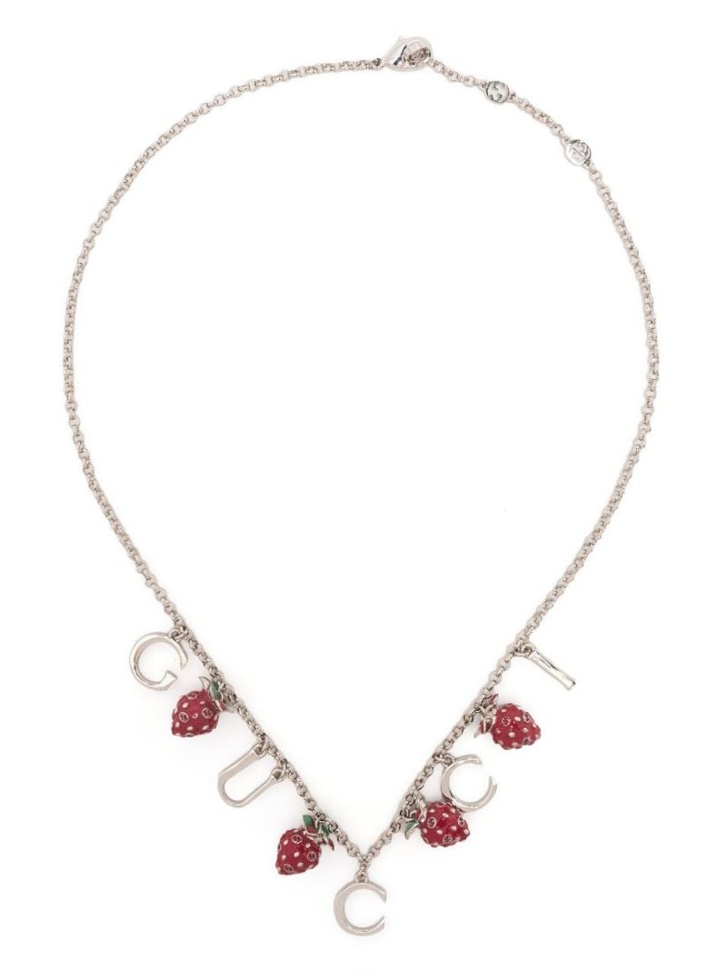 Silver Plated Strawberry and Letter Charm Bracelet