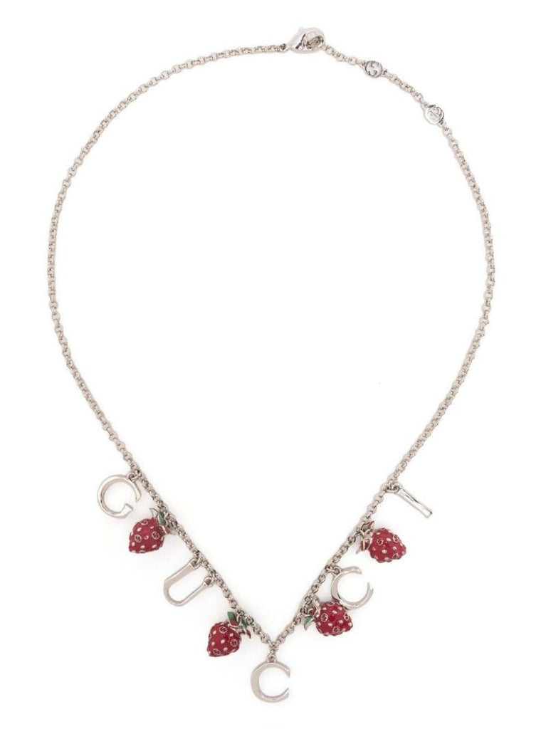 Silver Plated Strawberry and Letter Charm Bracelet