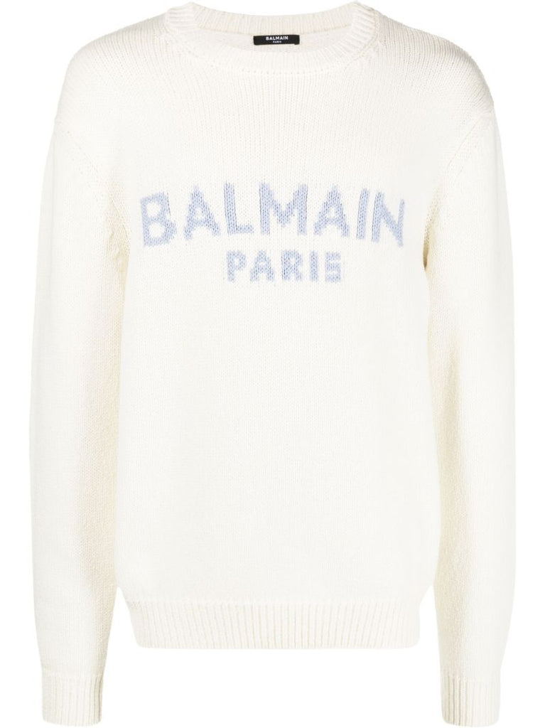 White Logo Merino Wool Sweater