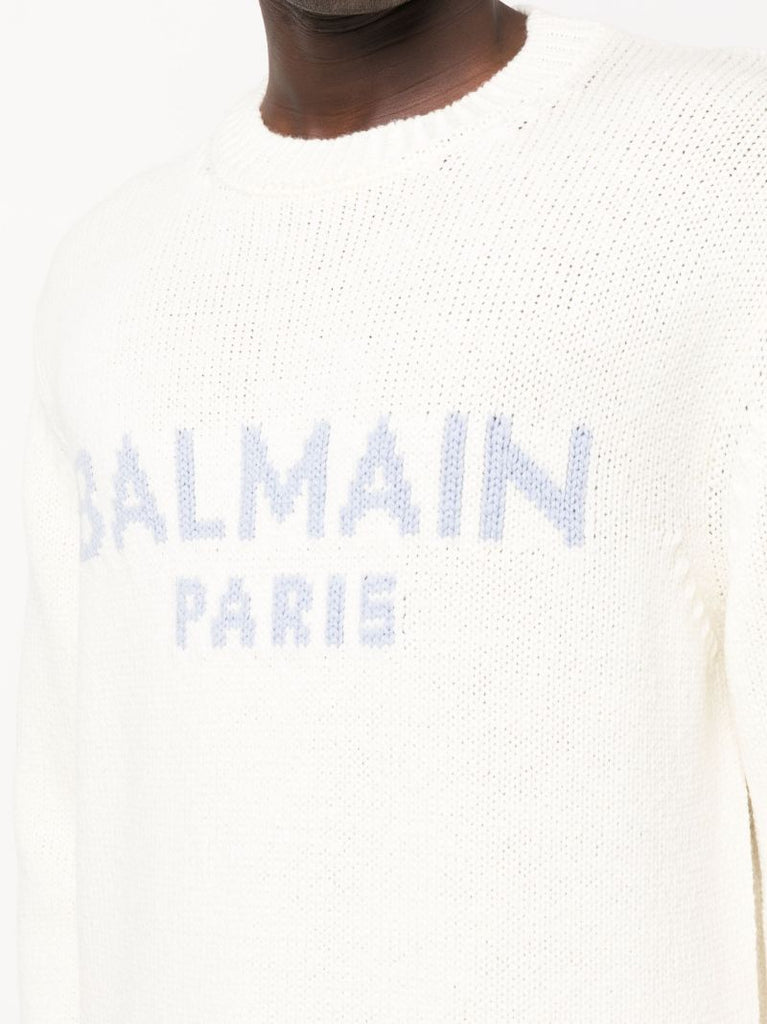 White Logo Merino Wool Sweater