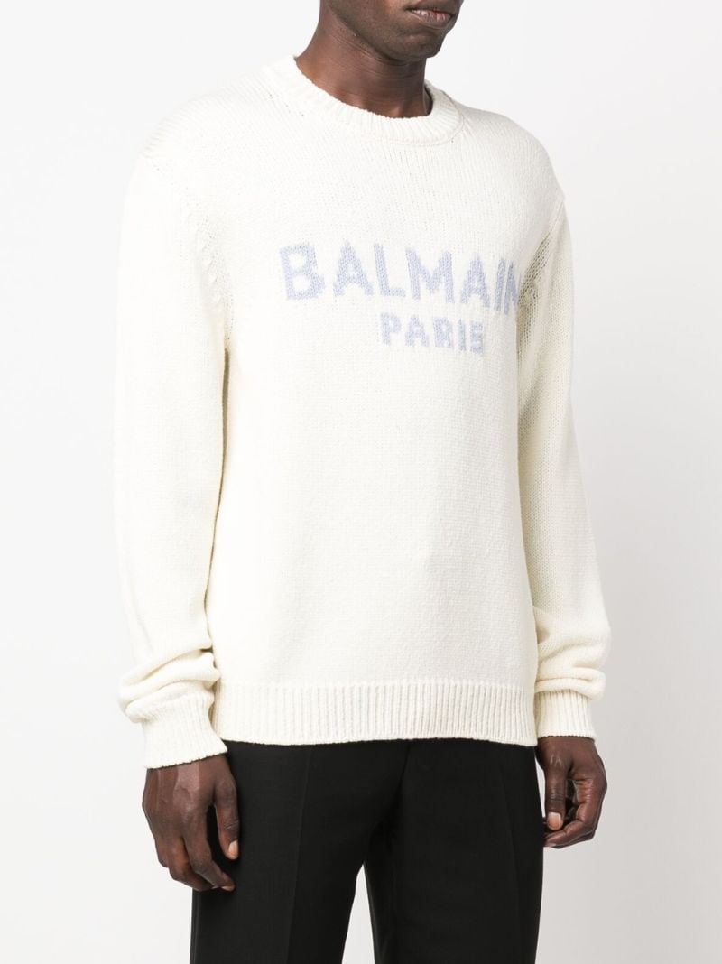 White Logo Merino Wool Sweater