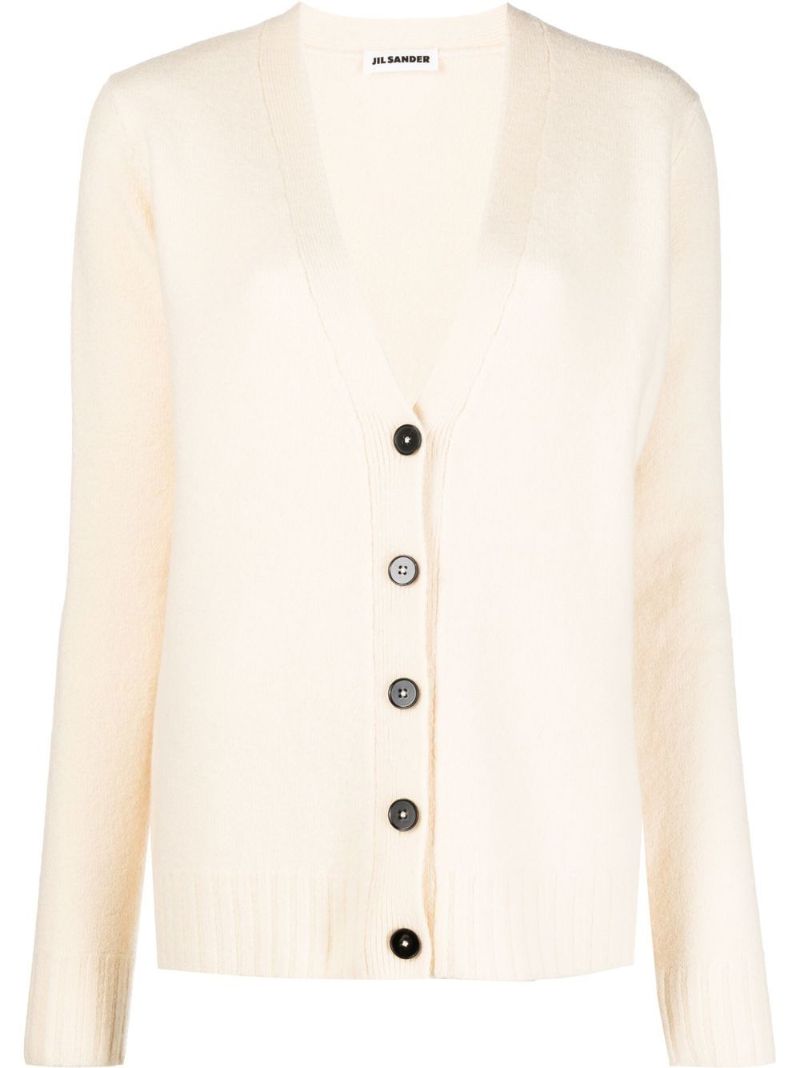 Neutral Wool V-neck Cardigan