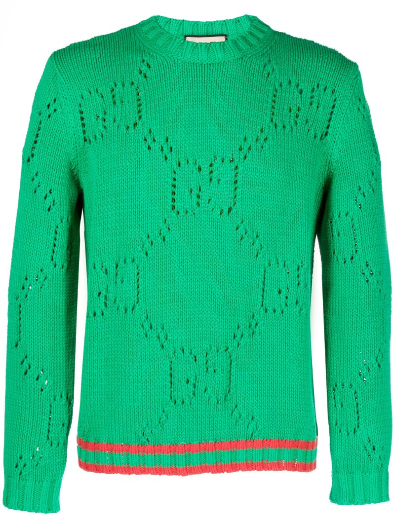 Green Perforated Gg Sweater