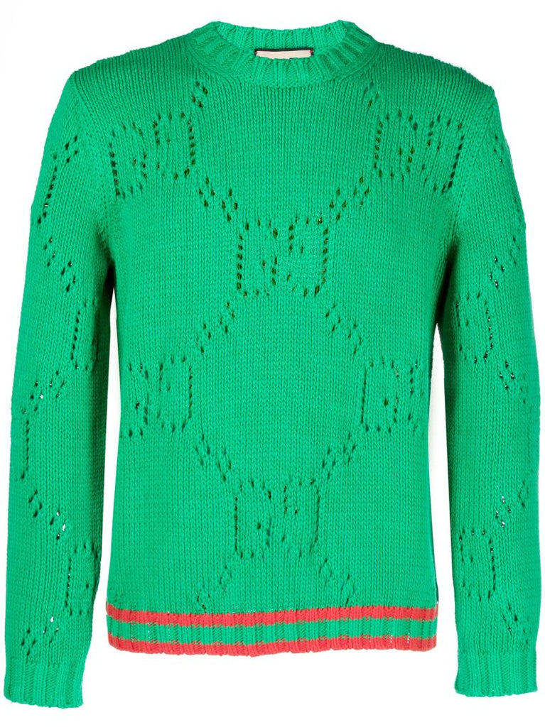 Green Perforated Gg Sweater