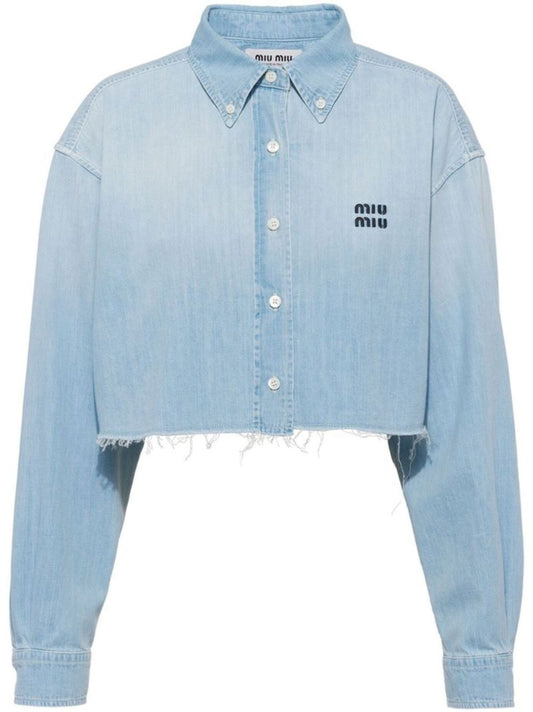 Blue Cropped Denim Shirt