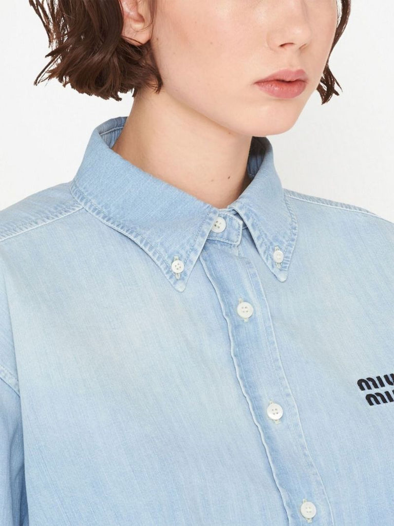 Blue Cropped Denim Shirt
