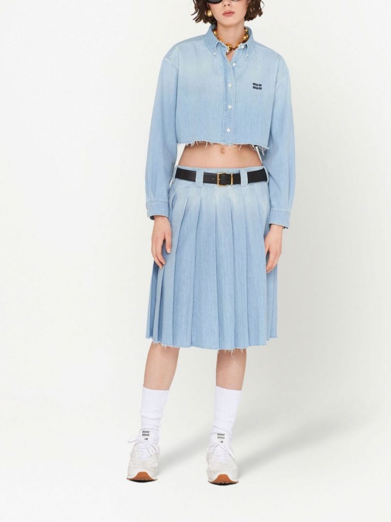 Blue Cropped Denim Shirt